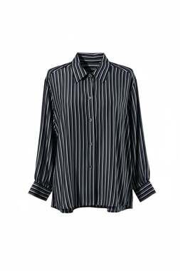 Linda Allard Ellen Tracy Navy and White Striped Silk Blouse 6P